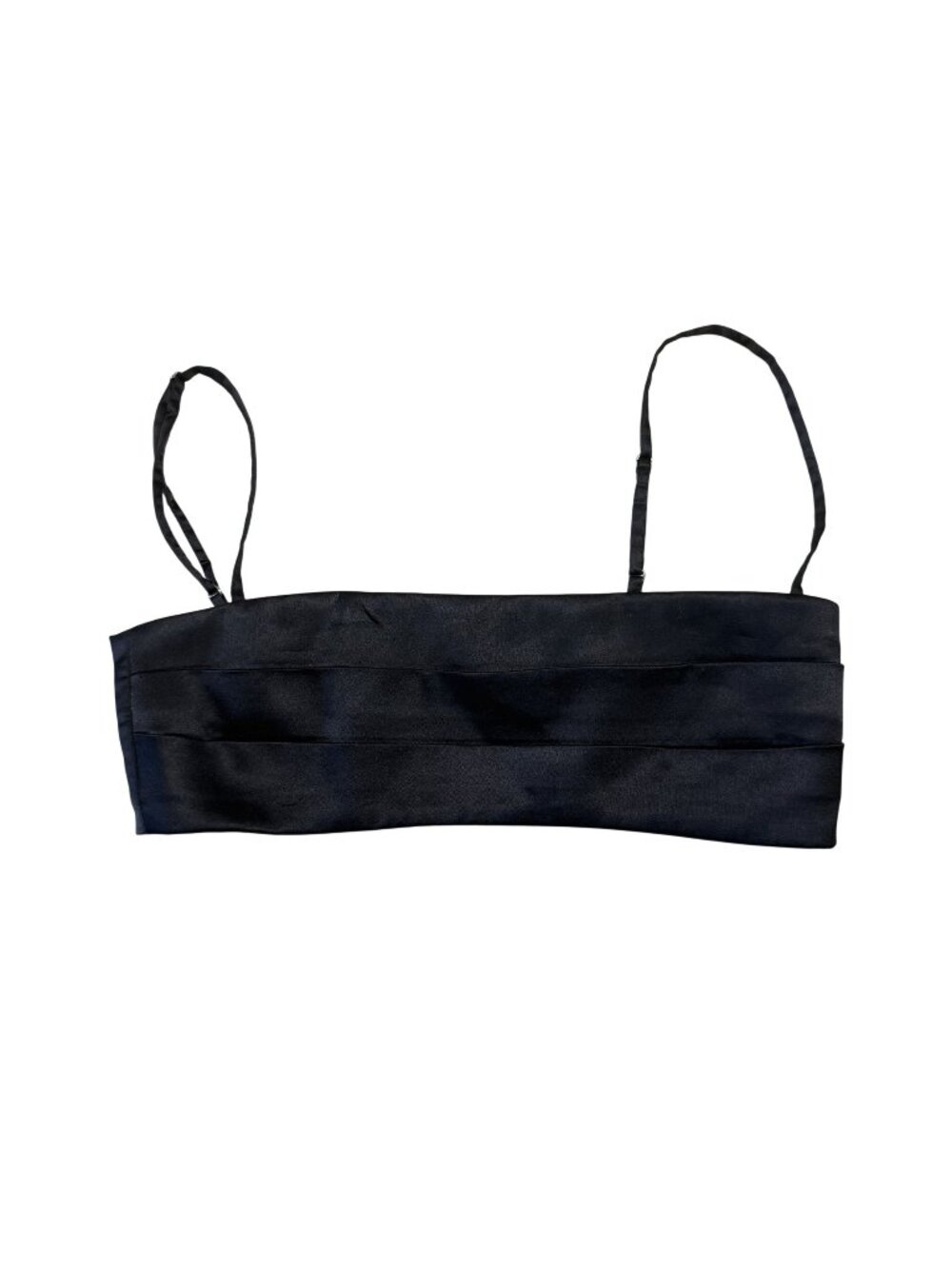 Silkhour SH Black Satin Pleated Crop Top Bralette Women's Size X-Small XS